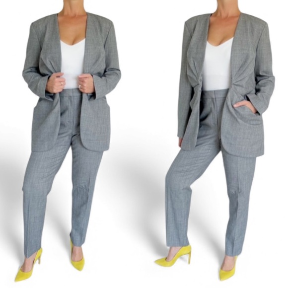 MM Lafleur Pants - MM Lafleur gray wool stretch blend matching blazer pantsuit set size 8